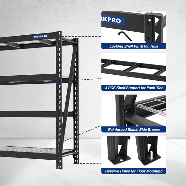 WORKPRO 3Tier Garage Shelving Unit Heavy Duty 5400 LBS Load Capacity Metal Storage Rack 50W x 18D x 47H Height Adjustable Industrial Shelving for Garage Warehouse Shop10 68W x 24D x 65H