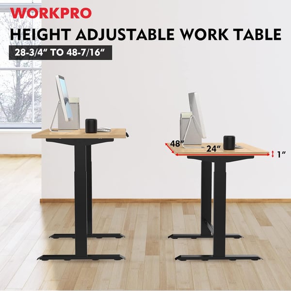 WORKPRO 48 Electric Standing Desk Height Adjustable Workbench with 48x24 Wooden Top and Dual Motor 500 LBS Load Capacity Work Table for Home Office Garage 2834 to 48716 Lift RangeWORKPRO 48 Electric Standing Desk Height Adjustable Workbench with 48x24 Wooden Top and Dual Motor 500 LBS Load Capacity Work Table for Home Office Garage 2834 to 48716 Lift Range