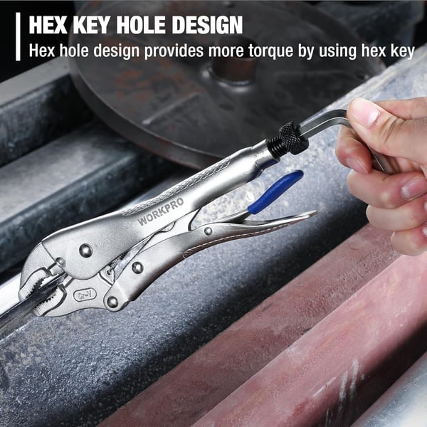 WORKPRO 5Piece CRV Locking Pliers Set 612 912 Long Nose Locking Pliers 5 7 and 10 Curved Jaw Locking Pliers Fast Release with 3pc Hex Keys3