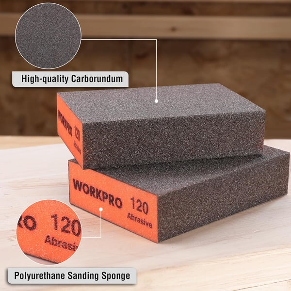 WORKPRO 8Piece Sanding Sponge Set Wet and Dry Dualuse Sanding Block 6080120220 Grit Assortment Reusable for Wood Metal and DrywallWORKPRO 8Piece Sanding Sponge Set Wet and Dry Dualuse Sanding Block 6080120220 Grit Assortment Reusable for Wood Metal and Drywall