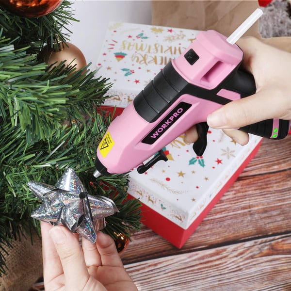 WORKPRO Cordless Hot Glue Gun Fast Preheating Glue Gun Kit with 20 Pcs Premium Mini Glue Gun Sticks SmartPoweroff Hot Melt Glue Gun Builtin 2600 mAh Lithiumion Upgraded VersionPink