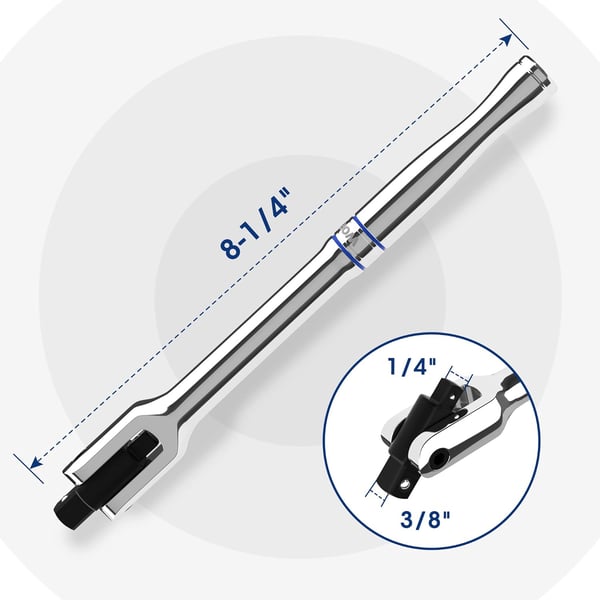 WORKPRO Dual Drive Breaker Bar 38 amp 14 Drive Heavy Duty Breaker Bars 8inch Length with 360 Rotatable Head Springloaded Detent Ball Chrome Vanadium Steel Made8  Dual Drive 3814