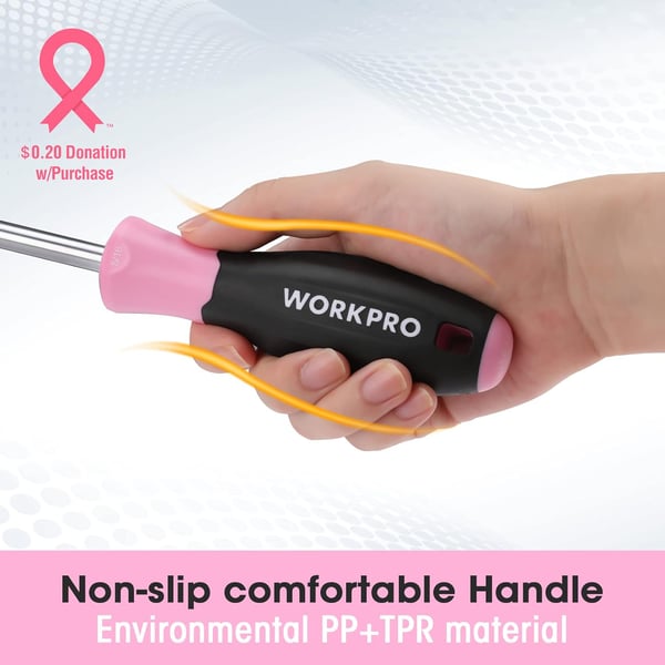 WORKPRO Magnetic Screwdrivers Set 8piece Pink Hand tools for Womens Includes Philips Flathead Slotted Stubby Screwdrivers with Organizer Rack  Pink RibbonWORKPRO Magnetic Screwdrivers Set 8piece Pink Hand tools for Womens Includes Philips Flathead Slotted Stubby Screwdrivers with Organizer Rack  Pink Ribbon