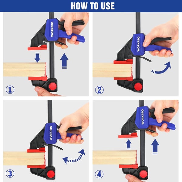 WORKPRO Mini Bar Clamps for Woodworking 62 and 4122 4Piece OneHanded ClampSpreader LightDuty QuickChange F Clamp with 150lbs Load Limit  Pink RibbonBlue