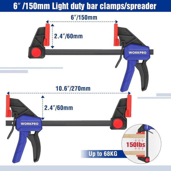 WORKPRO Mini Bar Clamps for Woodworking 62 and 4122 4Piece OneHanded ClampSpreader LightDuty QuickChange F Clamp with 150lbs Load Limit  Pink RibbonBlue