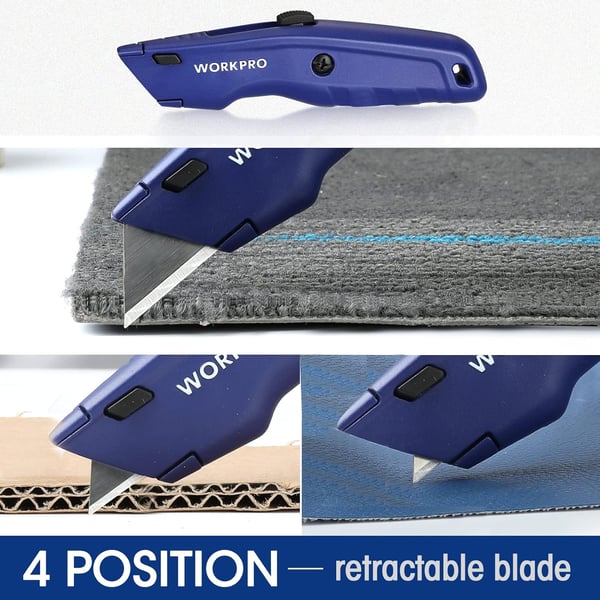 WORKPRO Premium Utility Knife Retractable All Metal Heavy Duty Box Cutter Quick Change Blade Razor Knife with 10 Extra Blades Set of 3 Black Red BlueWORKPRO Premium Utility Knife Retractable All Metal Heavy Duty Box Cutter Quick Change Blade Razor Knife with 10 Extra Blades Set of 3 Black Red Blue