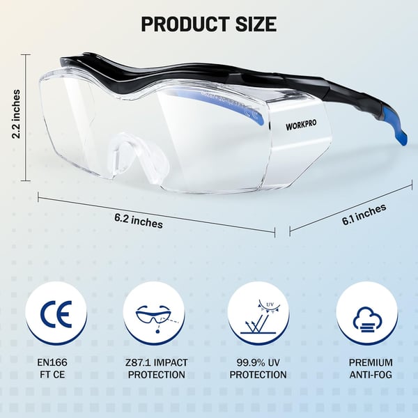 WORKPRO Safety Glasses z87 Safety Goggles with Adjustable Temples Lab Goggles with Anti Fog Coating1 Pack