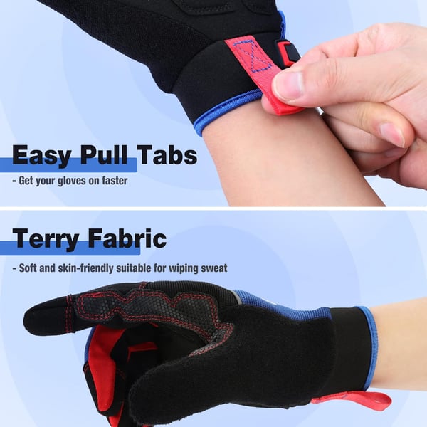 WORKPRO Safety Work Gloves Mechanic Working Gloves for Men Women Touch Screen Terry Fabric NonSlipBlue