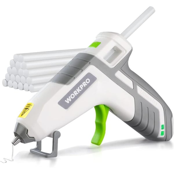 WORKPRO Cordless Hot Glue Gun Fast Preheating Glue Gun Kit with 20 Pcs Premium Mini Glue Gun Sticks SmartPoweroff Hot Melt Glue Gun Builtin 2600 mAh Lithiumion Upgraded VersionWhite