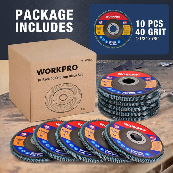 WORKPRO 10Pack Flap Discs 412inch Arbor Size 78inch T29 Zirconia Abrasive Grinding Wheel and Flap Sanding Disc Includes 406080120 Grits40 Grit 100