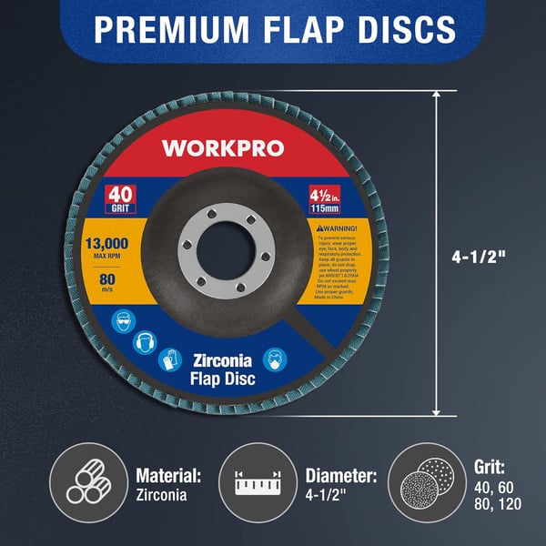 WORKPRO 10Pack Flap Discs 412inch Arbor Size 78inch T29 Zirconia Abrasive Grinding Wheel and Flap Sanding Disc Includes 406080120 GritsMulti Grit 100