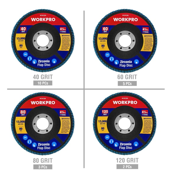 WORKPRO 10Pack Flap Discs 412inch Arbor Size 78inch T29 Zirconia Abrasive Grinding Wheel and Flap Sanding Disc Includes 406080120 GritsMulti Grit 20