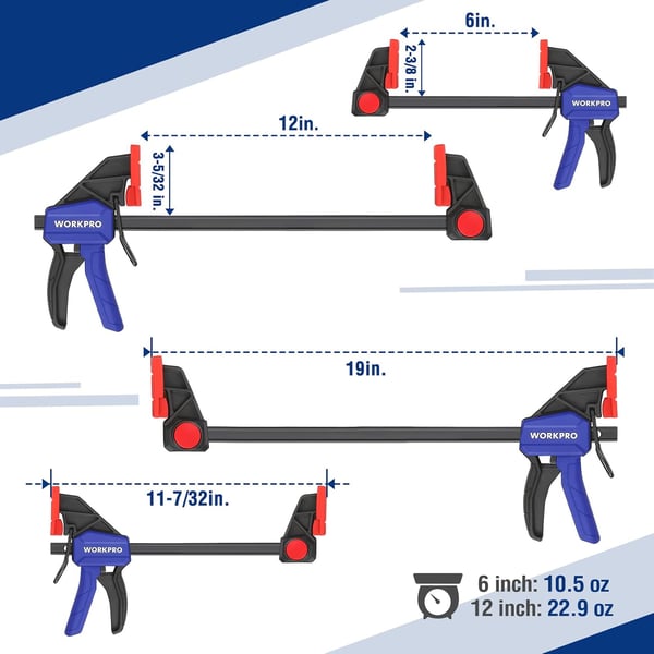 WORKPRO 12 Bar Clamps for Woodworking Medium Duty 300lbs OneHanded SpreaderClamp QuickClamp F Wood Clamps Set for Hand Wood Working Crafts Grip Gluing 2PC4PC 12 amp 6