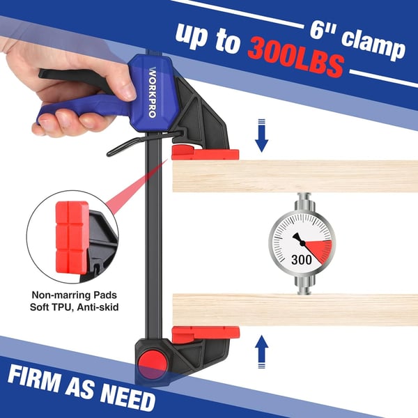 WORKPRO 12 Bar Clamps for Woodworking Medium Duty 300lbs OneHanded SpreaderClamp QuickClamp F Wood Clamps Set for Hand Wood Working Crafts Grip Gluing 2PC2PC 6