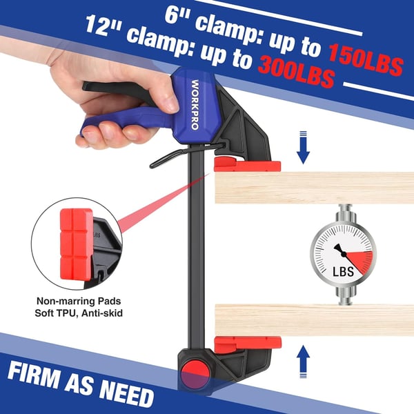 WORKPRO 12 Bar Clamps for Woodworking Medium Duty 300lbs OneHanded SpreaderClamp QuickClamp F Wood Clamps Set for Hand Wood Working Crafts Grip Gluing 2PC4PC 12 amp 6