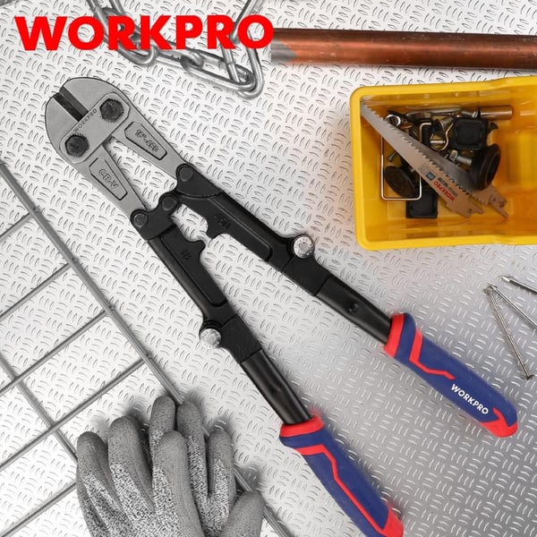 WORKPRO 18Inch Foldable Bolt Cutter TriMaterial Handle with Comfort Grip Chrome Vanadium Steel Blade for Rods Bolts Rivets Wires Cables and ChainsFoldable