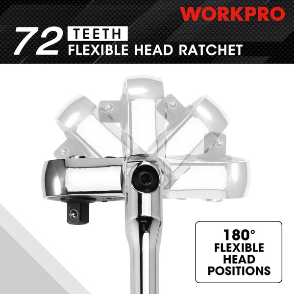 WORKPRO 2Piece Flex Head Ratchet Set 14 38 Drive 72Tooth Ratchet with Chromium Plating Quick Release Reversible Design 5 Degree Swing12 Drive