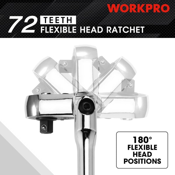 WORKPRO 2Piece Flex Head Ratchet Set 14 38 Drive 72Tooth Ratchet with Chromium Plating Quick Release Reversible Design 5 Degree Swing14 38 Drive