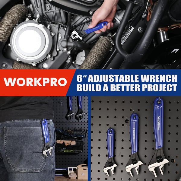 WORKPRO 2piece Adjustable Wrench Set 6Inch amp 10Inch Wrenches Wide Jaw Black Oxide Wrench With Cushion Grip Metric amp SAE Scales CrV Steel for Home Garage Workshop6 inch