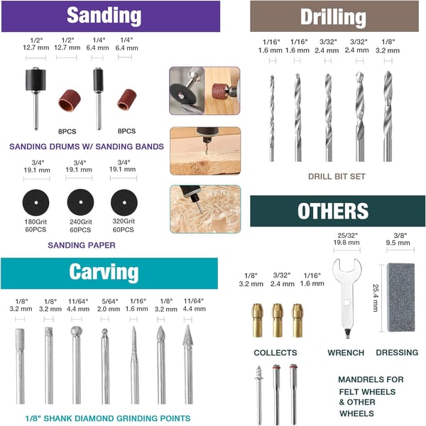 WORKPRO 306PCS Rotary Tool Accessories Kit Fits Dremel Rotary Tool 18 Shanks DIY Universal Fitment for Easy Cutting Sanding Grinding Carving Polishing Drilling and Engraving with Storage CaseWORKPRO 306PCS Rotary Tool Accessories Kit Fits Dremel Rotary Tool 18 Shanks DIY Universal Fitment for Easy Cutting Sanding Grinding Carving Polishing Drilling and Engraving with Storage Case