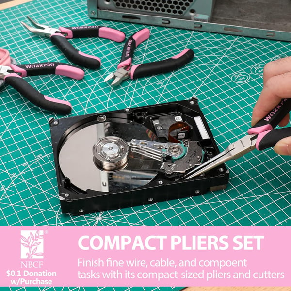 WORKPRO 33PCS Precision Repair Tool Set Includes Pliers Set Screwdrivers Set Craft amp Utility Knife Tweezers Electronic Repair Tool Kit with Pouch for Laptops Phones Computer  Pink RibbonPink