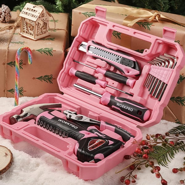 WORKPRO 35Piece Pink Tools Set Household Tool Kit with Storage Toolbox Basic Tool Set for Home Garage Apartment Dorm New House Back to School and as a Gift  Pink RibbonPink