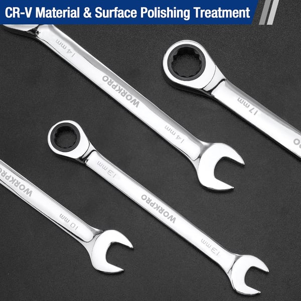 WORKPRO 7Piece Ratcheting Combination Wrench Set 72 Teeth Combo Ratchet Wrenches Set with Roll Up Pouch Metric 8mm17mmMetric