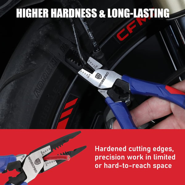 WORKPRO 8 Inch Needle Nose Pliers Multipurpose Long Nose Pliers with Wire StripperCrimperCutter Function Premium HeavyDuty CRV Steel Hand Tool Plier for Home CraftsWORKPRO 8 Inch Needle Nose Pliers Multipurpose Long Nose Pliers with Wire StripperCrimperCutter Function Premium HeavyDuty CRV Steel Hand Tool Plier for Home Crafts