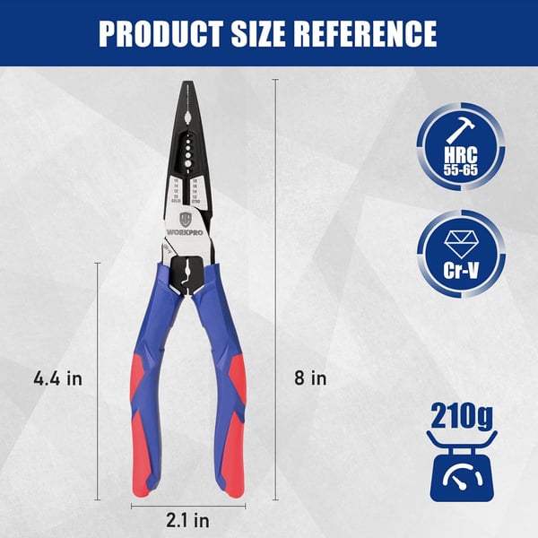 WORKPRO 8 Inch Needle Nose Pliers Multipurpose Long Nose Pliers with Wire StripperCrimperCutter Function Premium HeavyDuty CRV Steel Hand Tool Plier for Home CraftsWORKPRO 8 Inch Needle Nose Pliers Multipurpose Long Nose Pliers with Wire StripperCrimperCutter Function Premium HeavyDuty CRV Steel Hand Tool Plier for Home Crafts