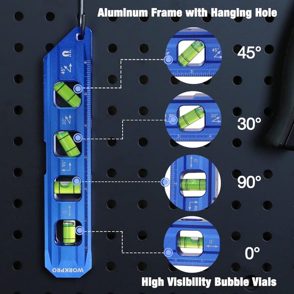 WORKPRO 8Inch Magnetic Torpedo Level Aluminum Alloy Construction 4 Bubble Vials for 0904530 Measurements Cobalt BlueWORKPRO 8Inch Magnetic Torpedo Level Aluminum Alloy Construction 4 Bubble Vials for 0904530 Measurements Cobalt Blue