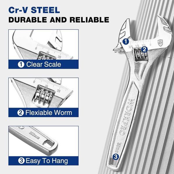 WORKPRO Adjustable Wrench 6inch Heavy Duty Spanner with InchMetric Scale Premium CrV Steel Chrome Plated6 Inch