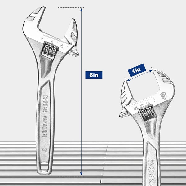 WORKPRO Adjustable Wrench 6inch Heavy Duty Spanner with InchMetric Scale Premium CrV Steel Chrome Plated6 Inch