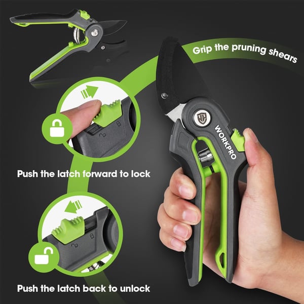 WORKPRO Anvil Pruning Shears 8 Professional Gardening Hand Pruner with SK5 Steel Sharp Blades Ideal Gardening Tool for Cutting and Trimming GreenAnvil