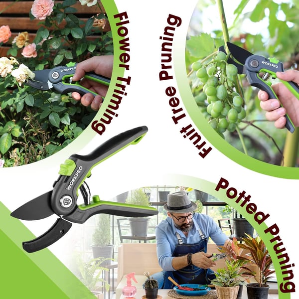 WORKPRO Anvil Pruning Shears 8 Professional Gardening Hand Pruner with SK5 Steel Sharp Blades Ideal Gardening Tool for Cutting and Trimming GreenAnvil