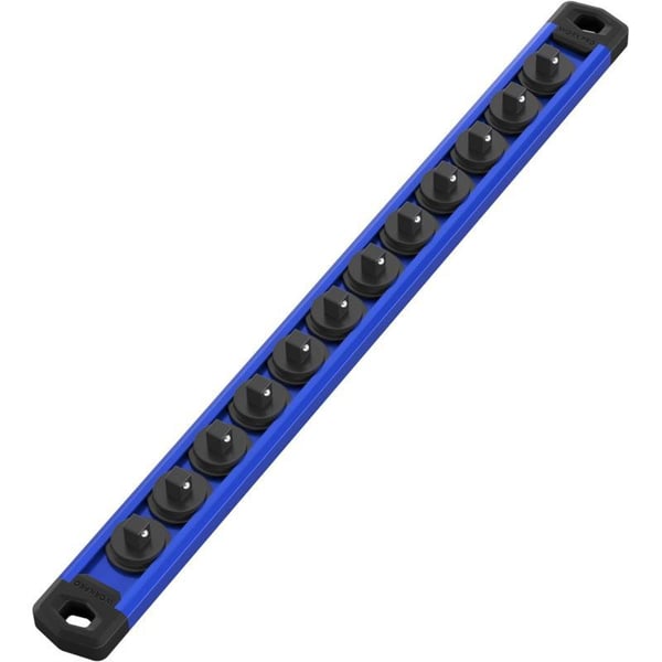 WORKPRO Magnetic Socket Organizer Set 3Piece Aluminum Alloy Socket Rail Heavy Duty Socket Holder Socket Rack Kit 14Inch x 12 Clips 38Inch x 10 Clips 12Inch x 10 Clips Blue14 DR Blue