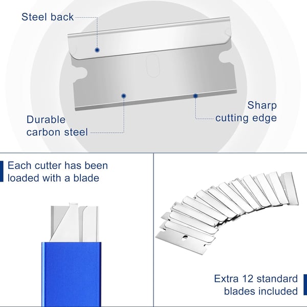 WORKPRO 12Pack Box Cutter Retractable  Utility Knife with Single Edge Razor Blade  Razor Knife Box Opener Cardboard Cutter with Metal Sheathes Extra 12Pack Razor Blades for Replacement  BlueBlue  12pack Extra Blades Included