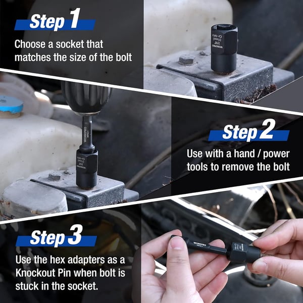 WORKPRO 15 Pieces Impact Bolt amp Nut Remover Set 38 Drive Bolt Extractor for Removing Stripped Damaged Rounded off and Rusted Bolts amp NutsWORKPRO 15 Pieces Impact Bolt amp Nut Remover Set 38 Drive Bolt Extractor for Removing Stripped Damaged Rounded off and Rusted Bolts amp Nuts