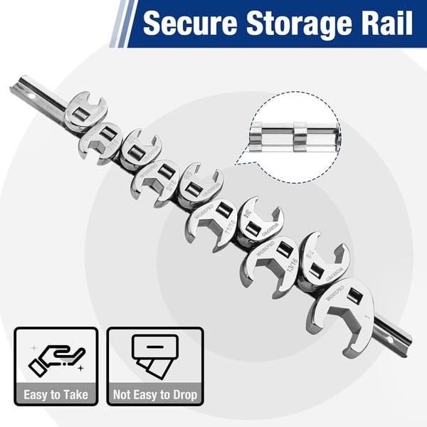 WORKPRO 38 Drive Flare Nut Wrench Set 10piece Crowfoot Flare Nut Tool Kit SAE 381in Steel Wrench With Storage Rail for Nut RemovalFlare nut SAE