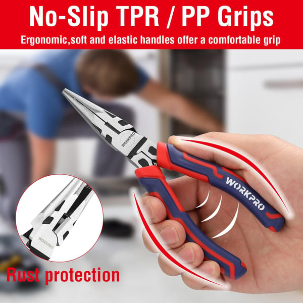 WORKPRO 4Piece Pliers Set Premium CRV Construction Pliers Tool Sets Including Long Nose Diagonal Cutting Groove Joint and Slip Joint Pliers  Pink RibbonRed