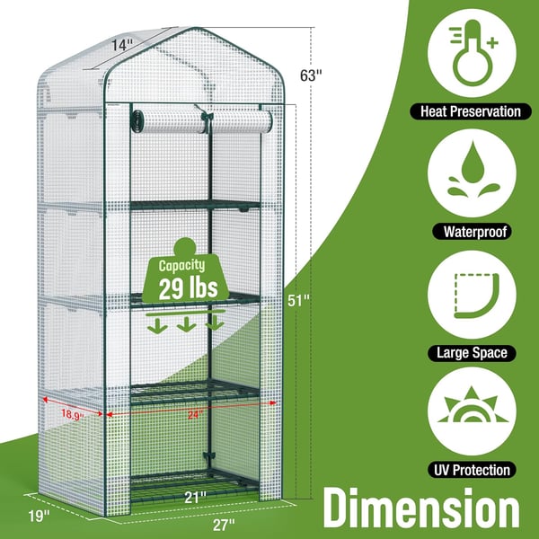 WORKPRO Greenhouse 56 x 56 x 77 Heavy Duty Walk in Greenhouses for Outdoors with Screen Windows Thicken PE Cover 3 Tier 8 Shelves Portable Green House Kit for Patio Backyard and Porch27 L x 19 W x 63 H  4 Tier