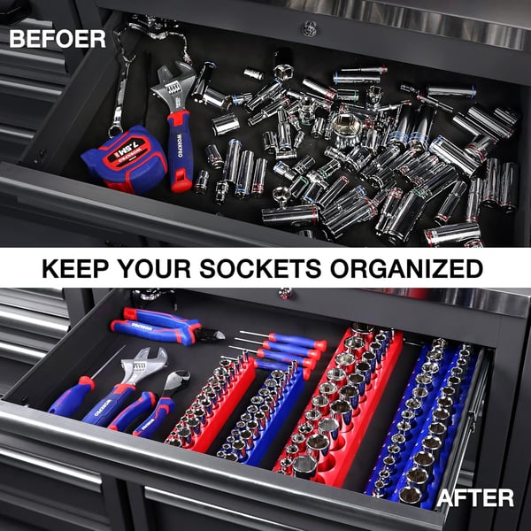 WORKPRO Magnetic Socket Organizer Set 4Piece Socket Holder Set Includes 14 38 Drive Metric SAE Socket Trays Holds 108 Pieces Standard Size and Deep Size SocketsSocket not IncludedWORKPRO Magnetic Socket Organizer Set 4Piece Socket Holder Set Includes 14 38 Drive Metric SAE Socket Trays Holds 108 Pieces Standard Size and Deep Size SocketsSocket not Included