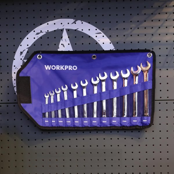 WORKPRO 12Piece Combination Wrench Set Metric 819mm Premium CrV Wrench Sets 12PT Mirror Polish Chrome Plating with Organization BagMetric