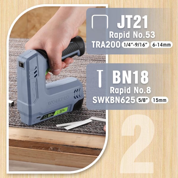 WORKPRO 36V Power Electric Cordless 2in1 Staple and Nail Gun 20Ah Battery Powered Stapler for Upholstery Carpentry Crafts DIY Including USB Charger Cable 2000PCS of Staples and Nails PinkGray