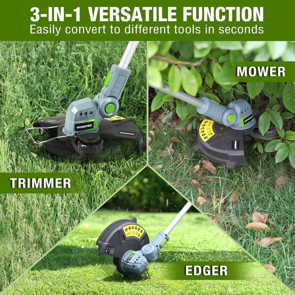 WORKPRO 20V Cordless String TrimmerEdger 12inch with 2Ah LithiumIon Battery 1 Hour Quick Charger 164ft Trimmer Line IncludedWORKPRO 20V Cordless String TrimmerEdger 12inch with 2Ah LithiumIon Battery 1 Hour Quick Charger 164ft Trimmer Line Included