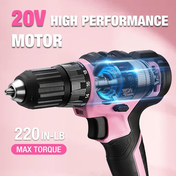 WORKPRO 20V Pink Cordless Drill Driver and Home Tool Set 141PCS Hand Tool Kit for DIY Home Maintenance 20 Ah Liion Battery 1 Hour Fast Charger and Tool Box Included  Pink RibbonWORKPRO 20V Pink Cordless Drill Driver and Home Tool Set 141PCS Hand Tool Kit for DIY Home Maintenance 20 Ah Liion Battery 1 Hour Fast Charger and Tool Box Included  Pink Ribbon