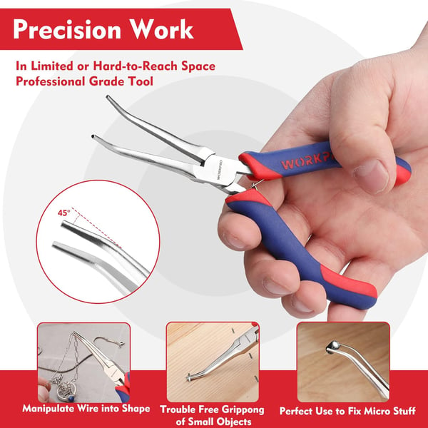 WORKPRO 2Piece 6 Mini Needle Nose Pliers Set Long Nose Pliers Bent Nose Pliers with Comfort Grip Handles For Cutter Wire Wrapping Handmade CraftWORKPRO 2Piece 6 Mini Needle Nose Pliers Set Long Nose Pliers Bent Nose Pliers with Comfort Grip Handles For Cutter Wire Wrapping Handmade Craft