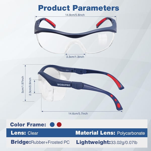 WORKPRO 3 pack Safety Glasses Z871 Anti Fog Eye Protection Safety Goggles Ideal for Lab Travel Dental Carpentry ConstructionBlue