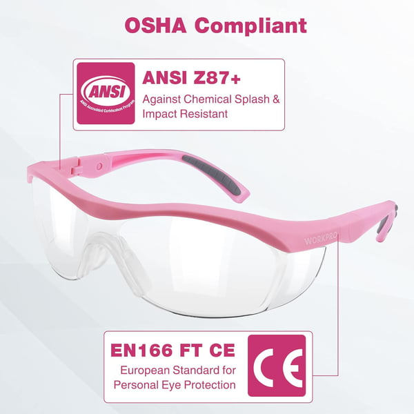 WORKPRO 3 pack Safety Glasses Z871 Anti Fog Eye Protection Safety Goggles Ideal for Lab Travel Dental Carpentry ConstructionPink