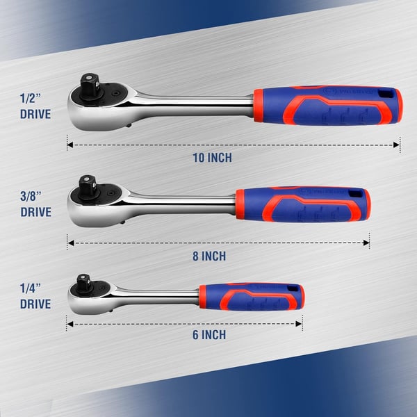 WORKPRO 3Piece Ratchet Set 14 38 12 QuickRelease Reversible 72Tooth Drive Socket Wrench14 38 12