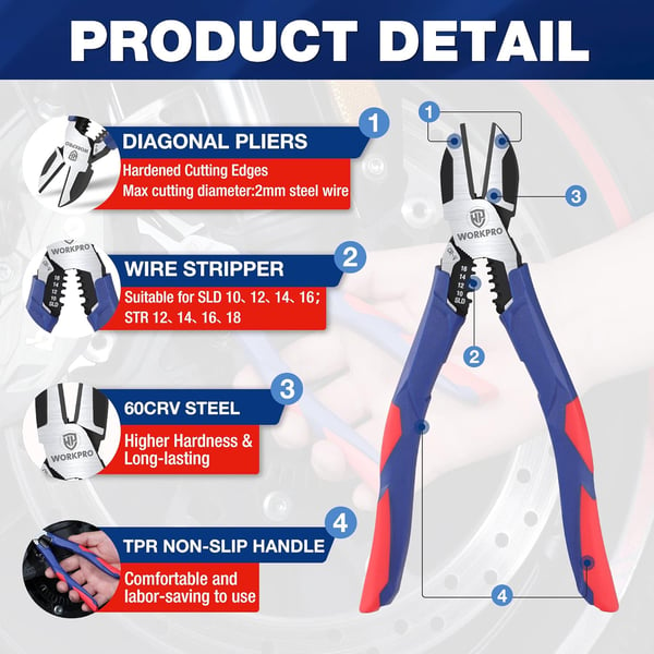 WORKPRO 75 Inch Diagonal Cutting Pliers with Wire Stripper CRV Steel Wire Cutters with Comfort Grip Handles Heavy Duty SideCutting Pliers for Electricians and HomesWORKPRO 75 Inch Diagonal Cutting Pliers with Wire Stripper CRV Steel Wire Cutters with Comfort Grip Handles Heavy Duty SideCutting Pliers for Electricians and Homes